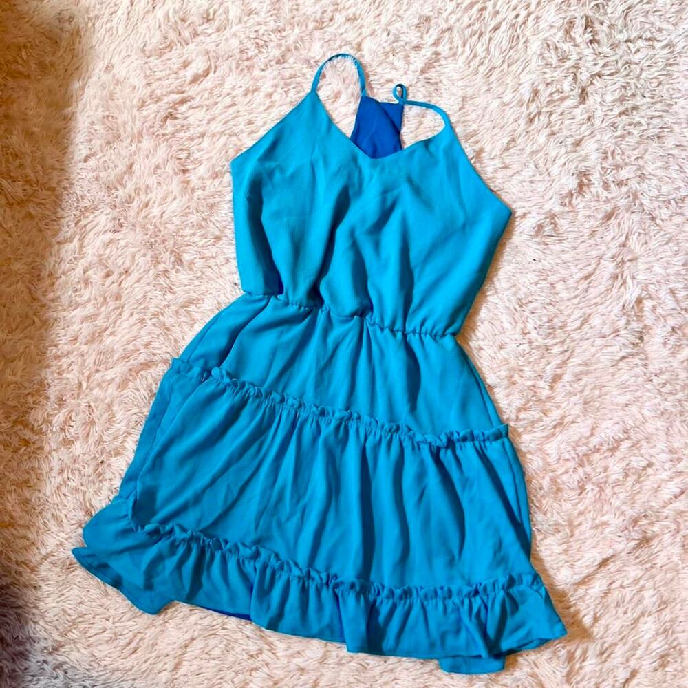 Bright Blue Racerback Tiered Ruffle Fairy Cottage‎ Core Vivid Kidcore Cute Dress